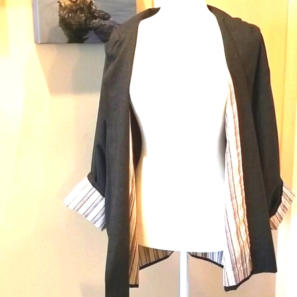ESKANDAR Y2k Swingy HTF Grey Striped Wool Striped Boxy Neiman  Minimalist Jacket - Picture 5 of 14